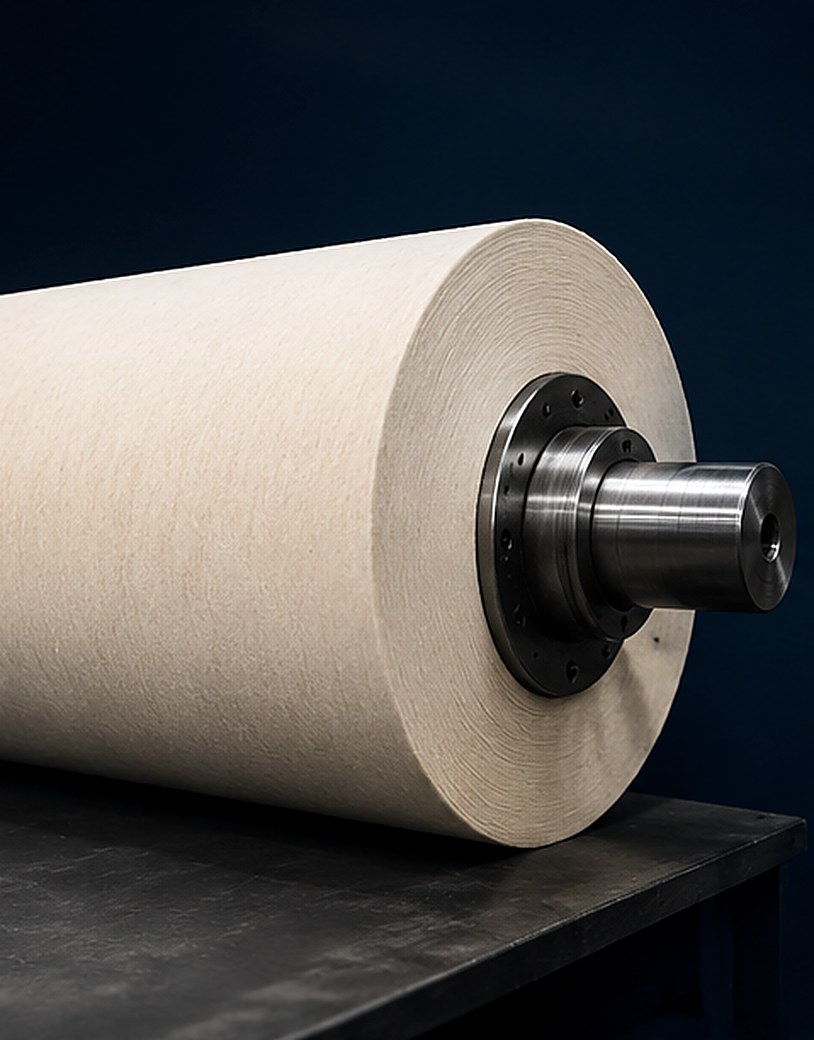 Large cotton roll on a steel core, finished and ready for dispatch
