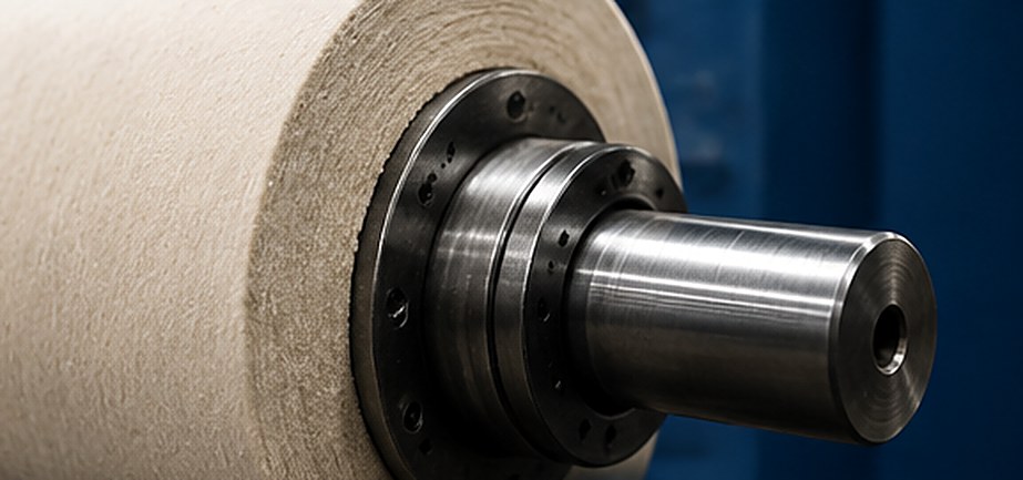 Close-up of a cotton roll's precision steel hub