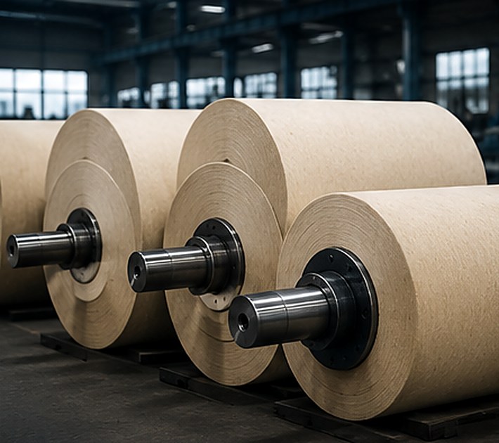 Three finished cotton rolls in the works