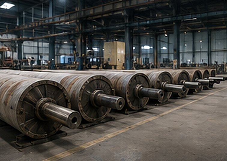 Row of finished rubber rollers ready for dispatch
